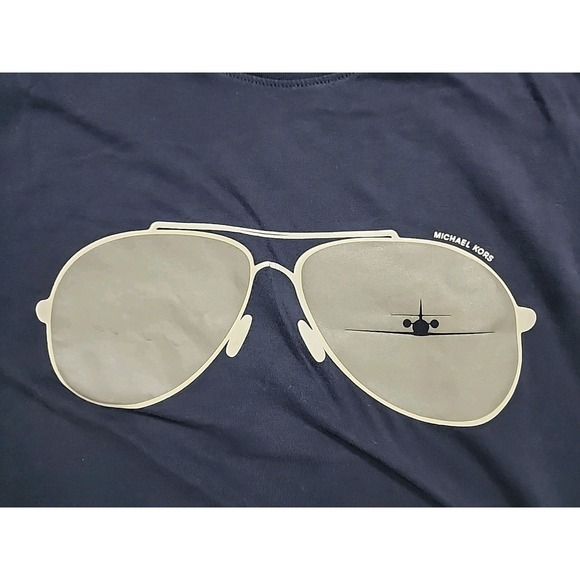 Michael Kors Aviator T-Shirt Mens Small Cotton Blue Logo Sunglasses Graphic - Picture 2 of 5